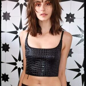 Black Croc-Embossed Women's Top